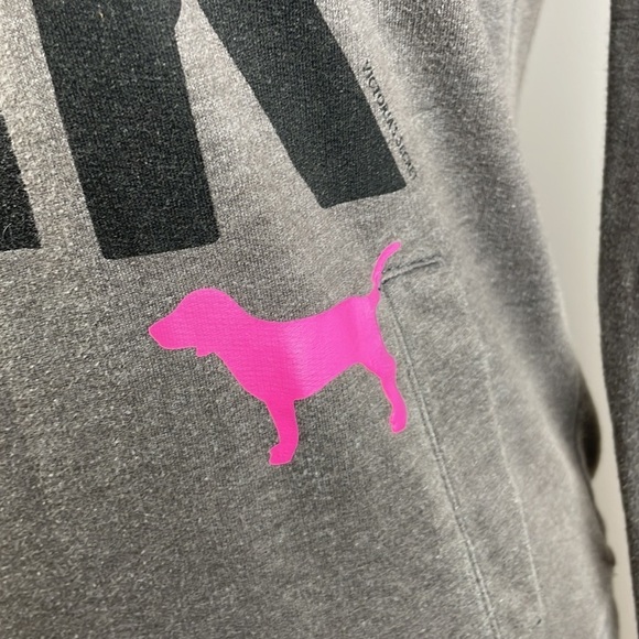 PINK 3/4 Zip Pullover Shirt SZ XS Love Pink on front Pockets Gray Black Letters - Picture 4 of 11